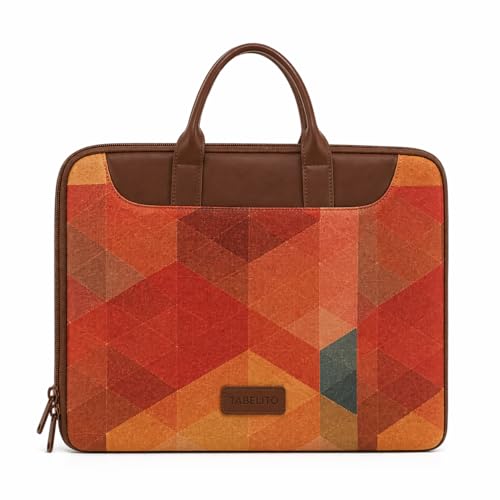 Image of Tabelito Designer Printed Laptop Sleeve for Women (13-15.6 Inch) | Jute & Vegan Leather Office Handbag | Lightweight Stylish Work Bag with Handle