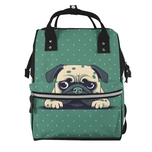 Sac à dos à langer motif carlin idéal pour les sorties et balades en poussette