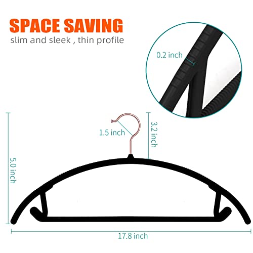 Oika Hangers 50Pack No Shoulder Bump Plastic Suit Hangers - Rose Gold Hooks,Non Slip Space Saving Clothes Hangers, Heavyduty Pants Hangers, Black Hangers #TOP1