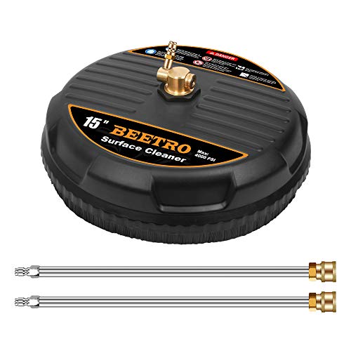 BEETRO 15" Pressure Washer Surface Cleaner, Surface Cleaner with 2 Pack Pressure Washer Extension Wands, Maximum Pressure 4000 PSI
