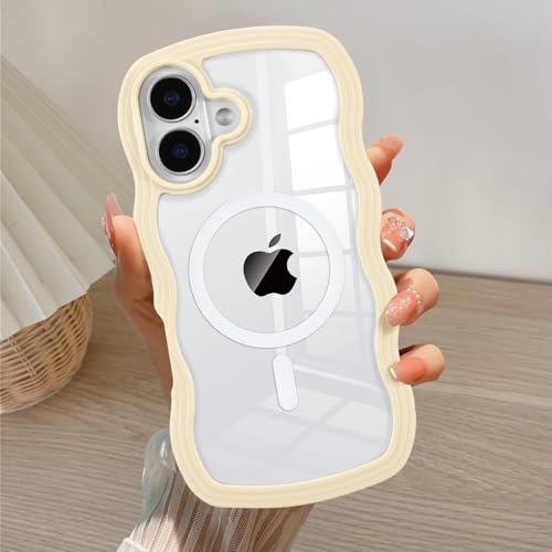 Coque MagSafe iPhone 17 cadre ondulé antichoc en silicone souple bleu