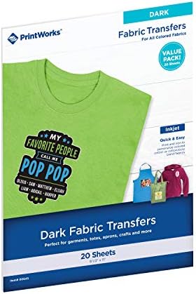 Printworks Dark T-Shirt Transfers for Inkjet Printers, For Use on Dark and Light/White Fabrics, Photo Quality Prints, 20 Sheets 8 ½” x 11” (00545)