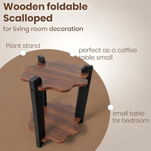 Image of Modern Round Side Table, Home Decor for Living Room, Bed Side Tables for Bed Room, stools for Home, Furniture for Home, 2-Tier White Shelves, 30 x 30 x 40 cm (Flower Brown Top)