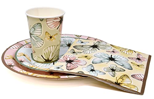 Butterfly Party Supplies Tableware Set 24 9" Paper Plates 24 7" Plate 24 9 Oz Cups 50 Lunch Napkin For Spring Butterflies Bridal & Baby Shower Wedding Summer Birthday Decorations Disposable Dinnerware #TOP1
