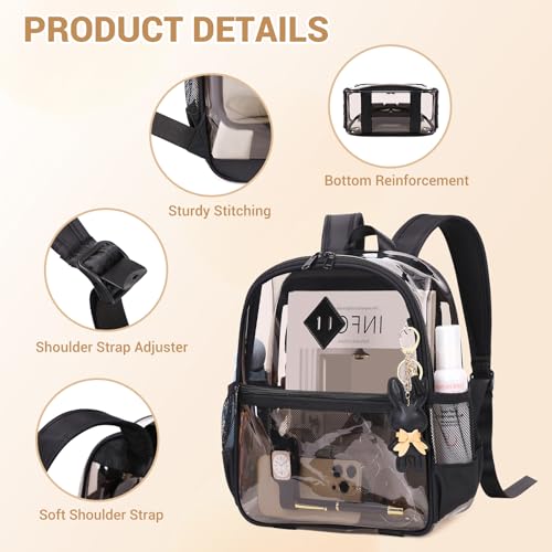Image of MUSEVOS Clear Backpack for Stadium Events Approved 12x6x12, Thick TPU Mini Clear Bag with Front Pocket for Concert Sport Events Work Travel, Black