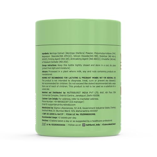 Image of Nutriburst Moringa 500mg - 60 Veg Tablets | Pure & Natural Moringa Supplement for Men and Women | Supports Immunity, Digestion, Energy and Active Lifestyle | Anti-Inflammatory Superfood