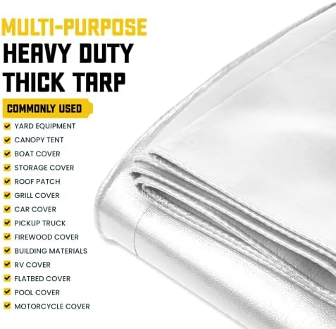 Core Tarps Extreme Heavy Duty 20 Mil Tarp Cover, Waterproof, UV Resistant, Rip and Tear Proof, Poly Tarpaulin with Reinforced Edges for Roof, Patio, Pool, Boat (White 12′ X 16′) - 4