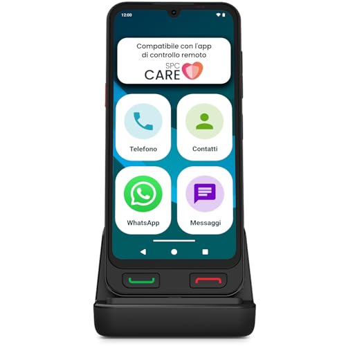 SPC Zeus 2 Pro - Smartphone per anziani compatibile con app gestione e localizzazione remota | Modalità facile, pulsanti fisici, icone grandi | 6,1', Dual Cam, 128GB | Base di ricarica, pulsante SOS