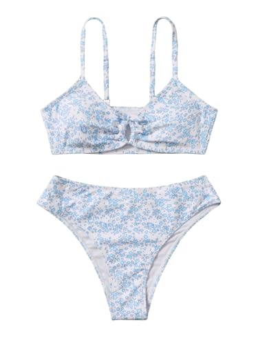 Image of QJQ Girl's 2 Piece Swimsuits Disty Floral Ring Linked Bathing Suit Cute Bikini Sets