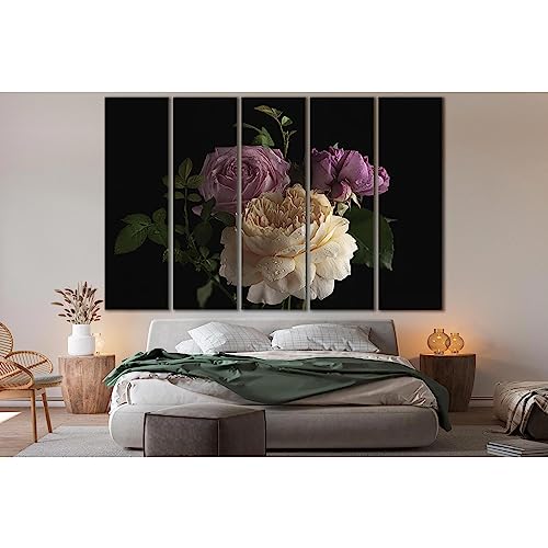 Impression sur toile roses colorées ZELLART tableau 5 panneaux 150x100cm