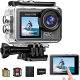 Ruycllo Action Cam 5K/4K 60FPS, 50MP Fotocamera Subacquea Impermeabile 30M, Action Camera con Scheda SD 64GB, EIS, Doppio Schermo, WiFi, Gra …