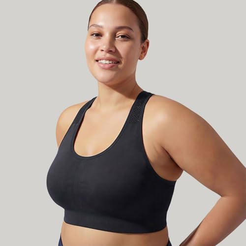 Image of Under Control Plus Size Sport Bras for Women Large Bust Seamless Racerback Padded Yoga Workout Bras Black White Pack 1X-2X-3X