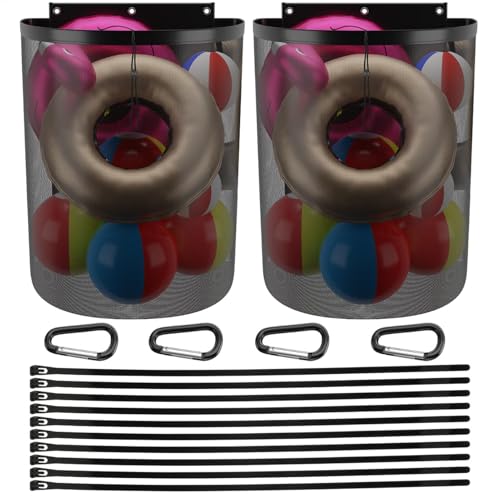 Net Pool Toys, 2 Pack Portable Waterproof Organizer, 17.72x18.5x29.13 Inches Reusable Cargo Net to Hold Floats, Adjustable Outdoor Poolside Equipment for Large Floats