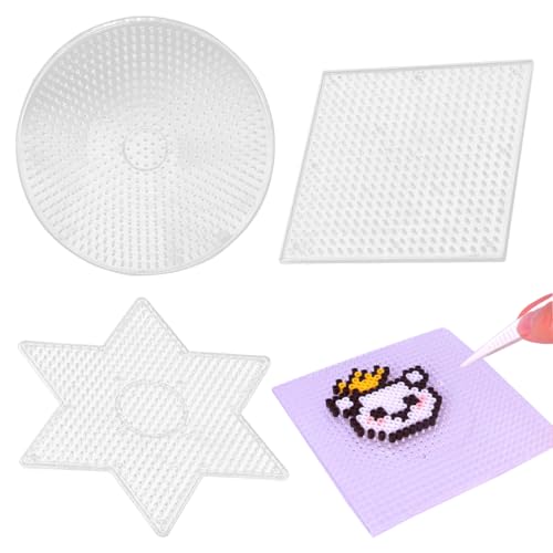 3 Pcs Perles à Repasser Set, 5mm Plaques de Perles à Repasser, Modèles de Perles à Repasser en Plastique, Supports de Perles à Repasser Transparents,...