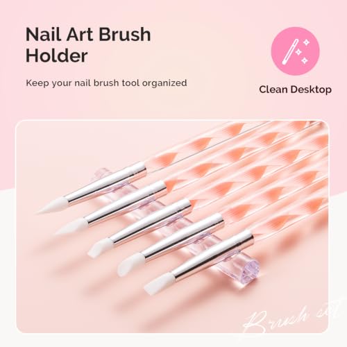 Image of MelodySusie Nail Art Brushes Set, 15 Pcs Pink Nail Brushes, 5 Pcs Dual Tipped Sculpture and Dotting Brushes, Brush Holder, Palette, and Color Mixing Brush, Tools for Manicure Design Home and Salon