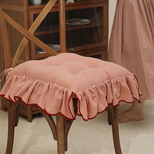 Pack de 4 cojines con volantes para sillas de comedor de algodón con lazos modelo B 5