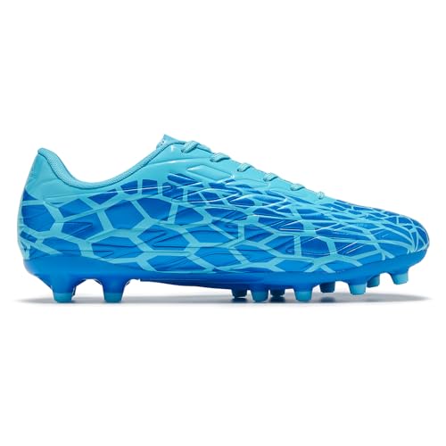 LEOCI Mens Football Boots Trainers Womens Rugby Shoes Artificial Firm Ground Outdoor Comfort Soccer Cleats Blue Light Blue