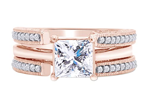 AFFY Engagement Wedding Ring for Women, Cathedral Ring Guard Enhancer With Diamond Solitaire Ring In 14K Gold Over Sterling Silver With Cubic Zirconia, Gift For Her2