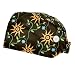 Orange Black Small Flower 2 Pieces Unisex Working Caps with Buttons Adjustable Bouffant Hats Tie Back Caps