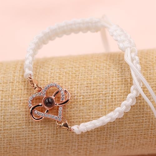 Image of 100 Languages I Love You Bracelet Necklace Heart Projection Bracelets Adjustable Braided Rope Friendship Love Gifts for Mom Best Friends