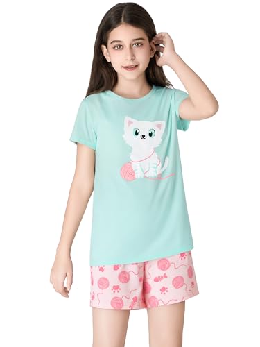 Beezizac Girls Cotton Sleepover Pajama Set for Little & Big Girls Short Sleeve Set 2-Piece PJ Size 4T-184