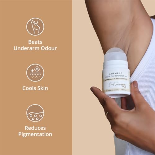 Image of Carmesi Natural Underarm Roll On Deodorant Combo | 95% Natural + 5% Essential Ingredients | For Fresh Underarms All Day | No Alcohol & Aluminium | Citrus Sea, Sweet Summer, Floral Sunset (3 x 50 ml)