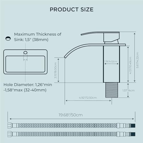 FORIOUS Wasserhahn Bad,Wasserfall Waschtischarmatur Einhandmischer Armatur Waschbecken mit Auslauf Höhe 80 MM,Wassersparend, Energiesparend,Chrom