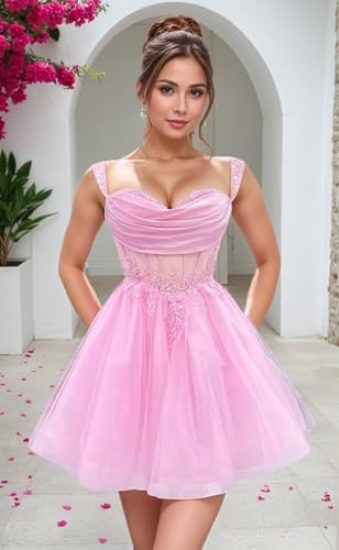 Tsbridal Short Homecoming Dress for Teens Off Shoulder Sparkly Lace DAMA Dresses for Quinceanera Puffy Tulle Prom Gown4