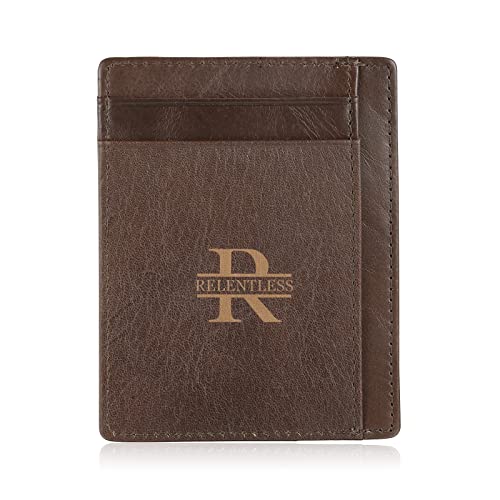 Engraved Leather Front Pocket Wallet,Custom Picture & Name Minimalist Card Case Wallet,Credit Card Holders Personalized Gifts for Women Men Dad Son