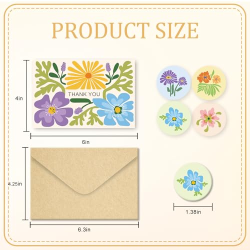24 Pack Thank You Cards with Envelopes, Blank Floral Greeting Cards Bulk for Teachers, Coworkers, Friends, Assorted Appreciation Cards for Birthday, Graduation, Business, Wedding & More