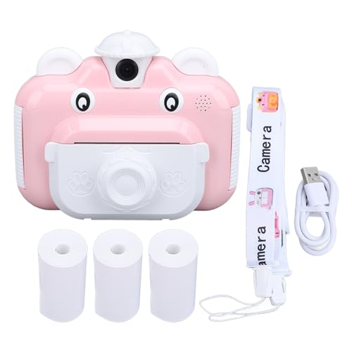 Câmera de Impressão Infantil Com 2,4 Polegadas HD 1080P, 3 Rolos de Papel, Cordão, Foco Automático e