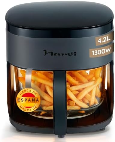 Narvi Air Fryer 1300 W with Visible Glass Tray – Air Fryer Glass Air Fryer 4.2 Litres up to 260 °C, Cooking 360°, Digital Touch Panel, Dishwasher Safe, Low Consumption