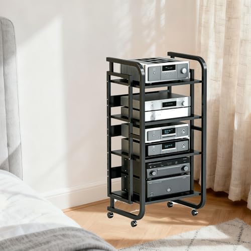 Meuble Chaine HiFi à 4 niveaux : armoire de rangement multimédia et support audio stéréo compact
