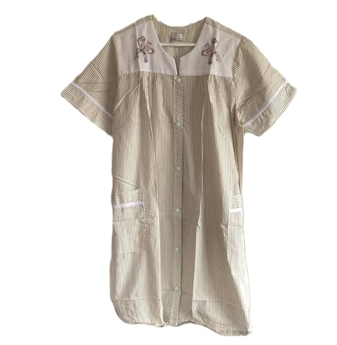 Image of AmeriMark Women Calf-Length Snap Front Knit Duster House Coat Robe - Loose-Fitting Plush Bathrobe - Short Sleeve Bath Robe