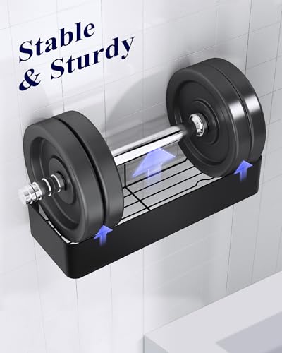 Kitsure 2 Pack Rustproof Shower Caddy - 2 Shelves, Drill-Free & Quick-Dry Shower Organizer, Rustproof Bathroom Shelves with 4 Hooks, Large, Black