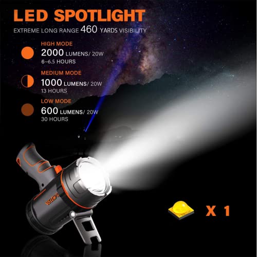 Goodsmann Spotlight Rechargeable Led Spot Light Flashlight 2000 Lumen Waterproof Handheld Lights Portable Spotlight Rechargeable With Emergency Whistle 89203-01A #TOP2