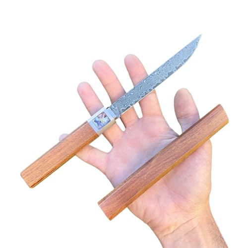 Obespina Couteau Style Japonais Lame Fixe Acier Damas noir Manche Bois Stabilisé Insert Nacre abalone Collection Custom Cadeau Homme Suminagashi VG10 fine tranchant rasoir camping