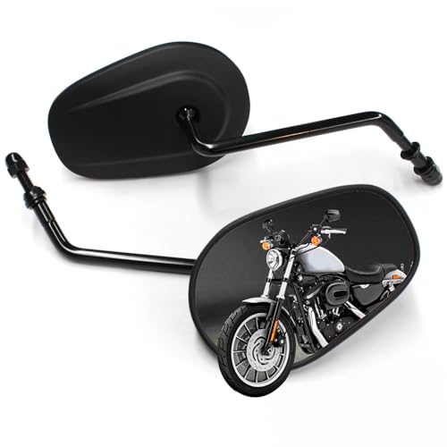 Image of Motorcycle Mirror,10mm Motorbike Rear View Mirror Irregular Shape Compatible with Harley Street Glide Electra Glide Road King Softail Touring Sportster and More (Black)