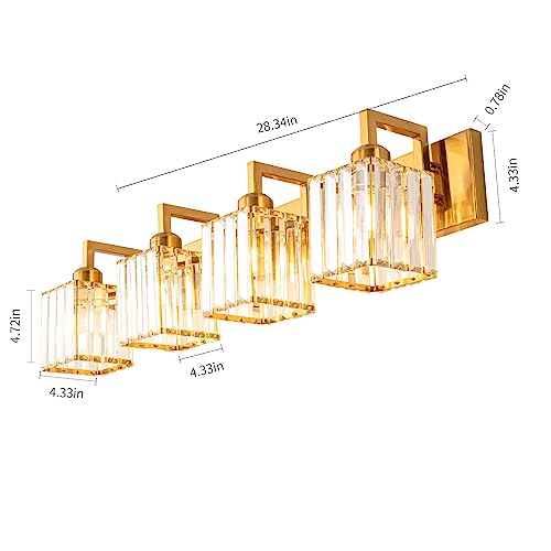 FDPBY Modern Crystal Bathroom Vanity Light 4-Lights Gold Brushed Brass Finish Modern Crystal Wall Lamp Bathroom Vanity Lighting by FDPBY - Used condition - Image 4