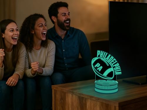 Image of CLORURBANLIVE 3D Football Philadelphia Night Light 3D Illusion Lamp with Remote Control 16 Color Options Sports Decor Lighting for Fans - Multicoloured OneSize