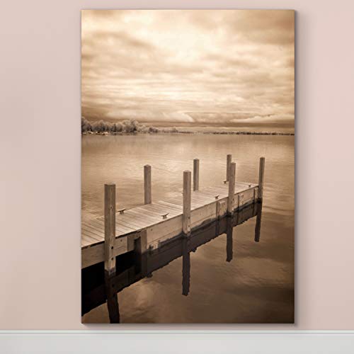 Renditions Gallery Canvas Wall Art Paintings And Posters Cloudy Sky Forest Dock View Modern Decor Canvas Frame for Bedroom Dining Room Living Room Office Home Kitchen Wall Decor - 24"x36"