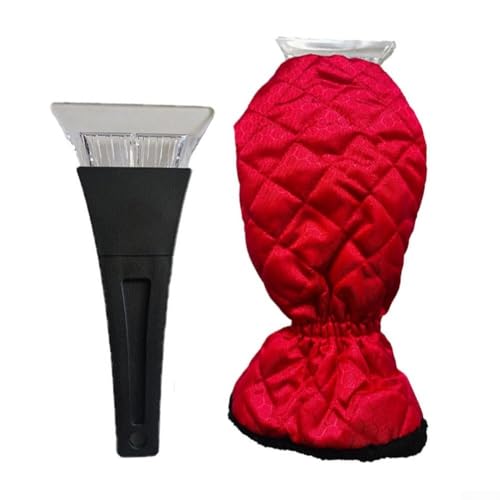 Gdfnmogo Winter Car Essential Frost and Snow Remover Gloves with Efficient Ice Scraper and Snow Shovel for Vehicle Windshield Cleaning in Cold Wea(RED)