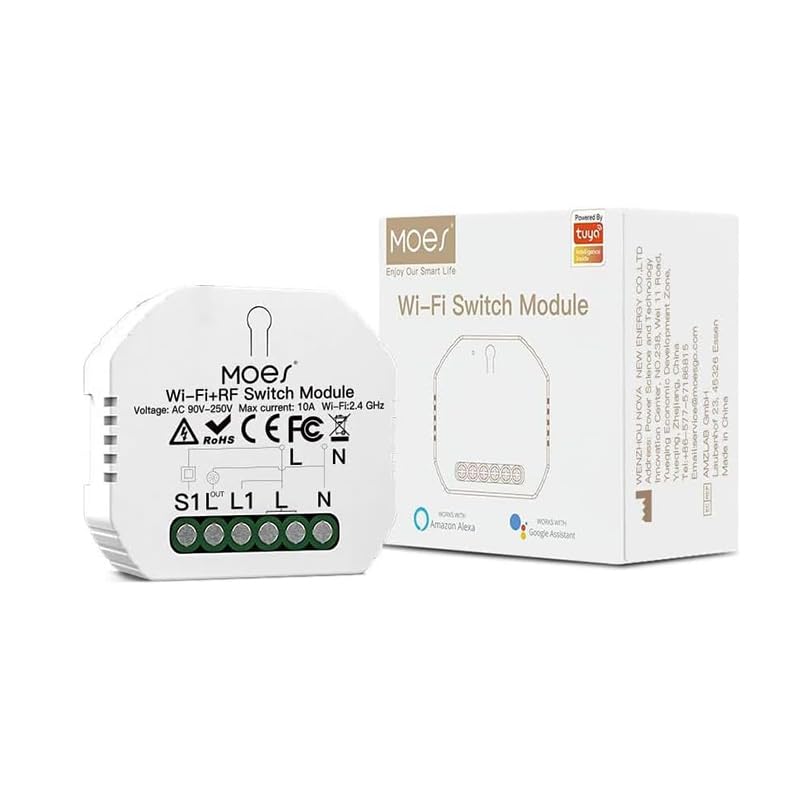 MOES WiFi RF433 Smart Alexa LED Light Switch Module, Wireless Remote Control 1 Way or 2 Way Multi-Control, Compatible with Smart Life Tuya App Alexa and Google Home, 1 Gang Only Support WiFi 2.4Ghz