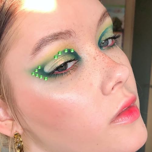 Image of NOOEPC Green Face Gems Hair Gems, Self-Adhesive Face Jewels Eye Jewels Rhinestones 3 /4 /5 /6 mm DIY Face Gems Stick on, Christmas Makeup Rhinestones Gems Rave Accessories for Face Eyes