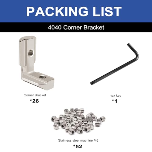 Image of 26pcs Seekliny 4040 Aluminum Extrusion Connector Corner Bracket Joining 4040 Hardware T-Slotted Accessories with Screws for 8020 Aluminum Profile 3D Printer Frame Spare Parts Silver