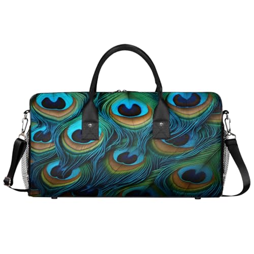 Peacock Feather Travel Duffle Bag for Women Men Foldable Waterproof Weekender Bag Carry on Tote for Overnight Sports Gym Boho