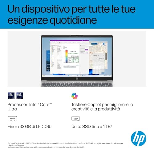 Hp Laptop 15-Fd2004Sl, Pc Portatile 15", Display Fhd, Notebook, (Intel Core Ultra 7 255U, Ram 24GB, Ssd 1TB, Windows 11), Computer Portatile, Uso Quotidiano, Tastiera Italiana, Qwerty, Argento - 7