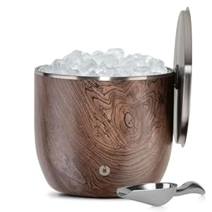 SNOWFOX XL Premium Vacuum Insulated Double Wall Stainless Steel Ice Bucket with Lid/Scoop, Bar Accessories, Large Elegant Party Bucket, Chill Several Bottles, Beautiful Entertaining, 7L, Dark Walnut