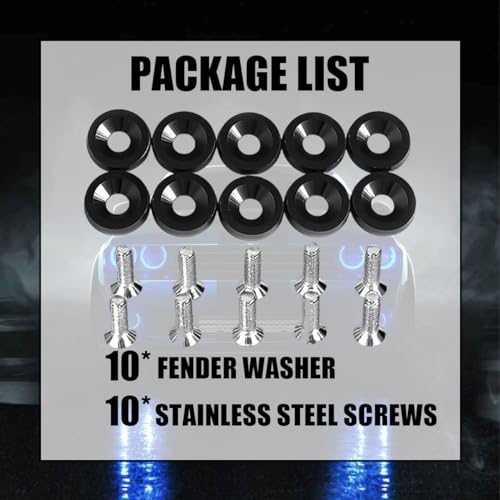 JNNJ 10 PCS M6 Aluminium Stainless Steel Fender Washer Bolt Kit, Engine Bay Dress Up, Compatible with Car License Plate Frame, Black - Image 5