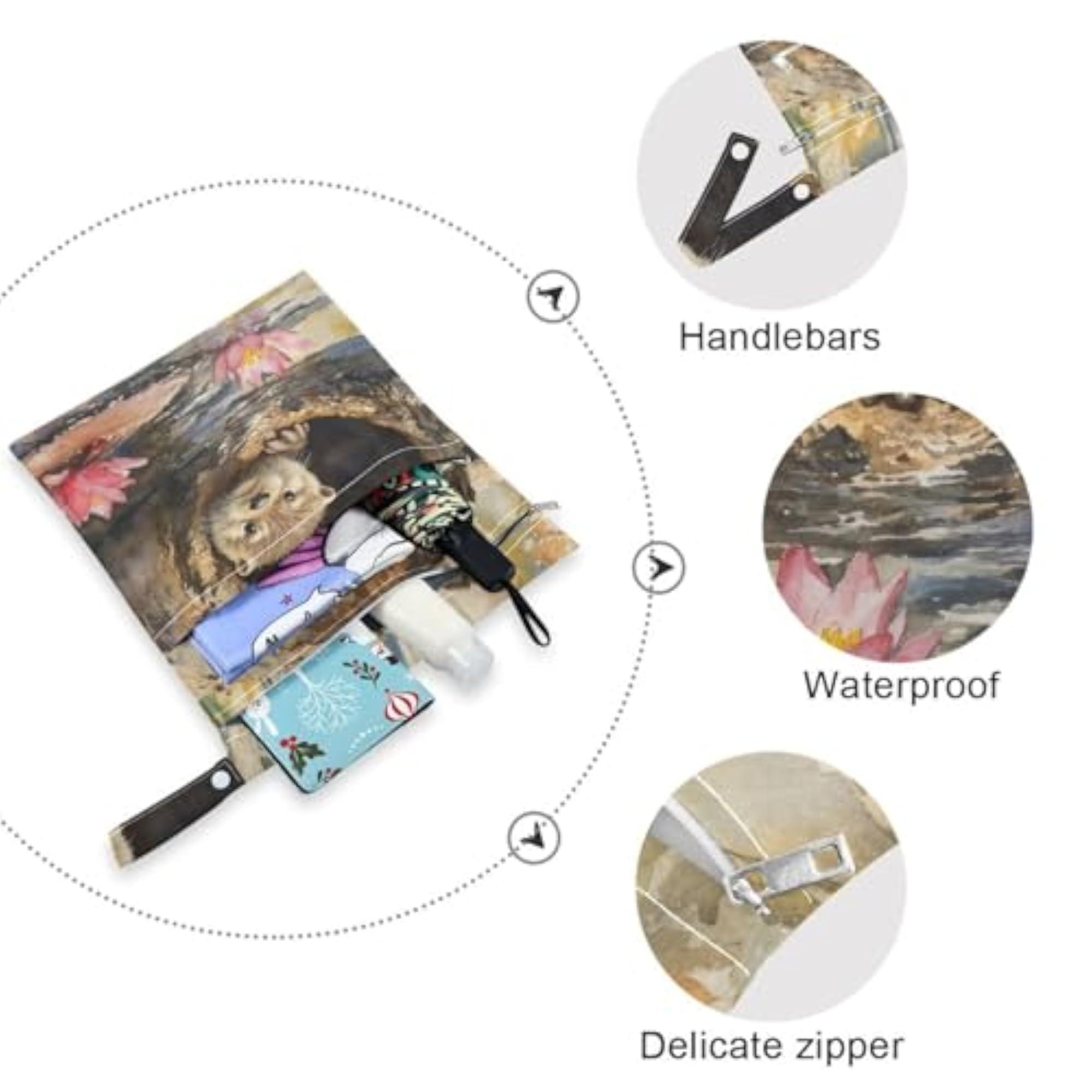Watercolor Brown Otter Wet Dry Bag for Baby Cloth Diapers